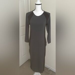 Yelete Women's Dark Gray Long Sleeve Midi Dress
